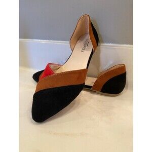 Morbarrz Womens Pointed Toe Open Sides D’Orsay Flats Black Rust Red Color Sz 4.5